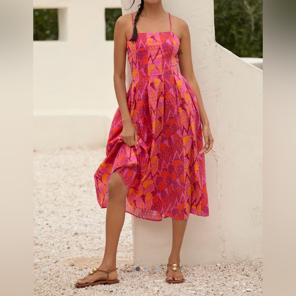 NWT FARM RIO X ANTHROPOLOGIE FIT & FLARE MIDI DRESS SLEEVELESS FIT & FLARE L
